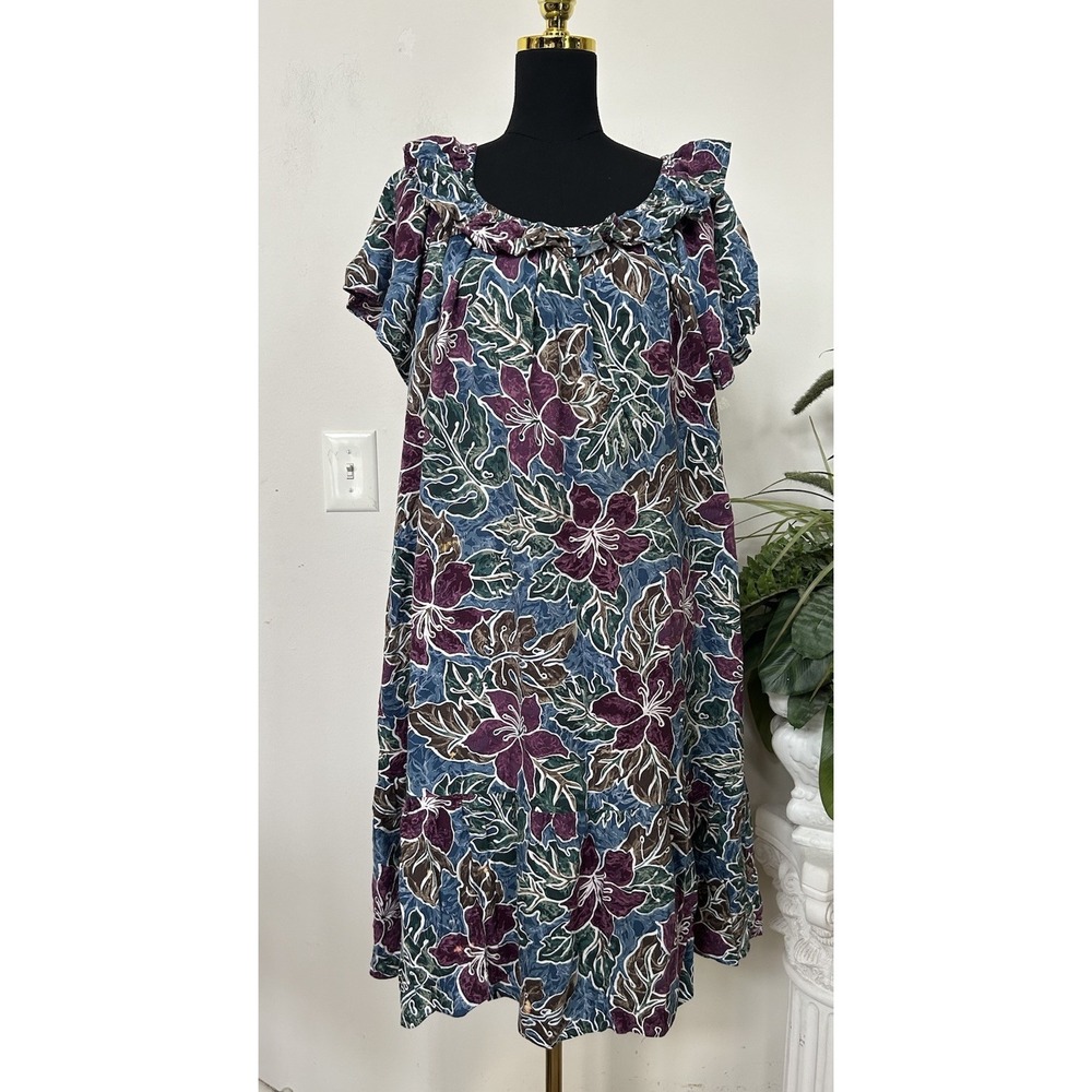 VTG Hilo Hattie Maxi Dress Hawaiian Floral Ruffled Tropical Luau Sz XL